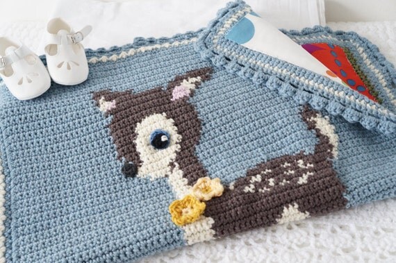 Intarsien hirsch häkeln muster bambi baby decke von littledoolally