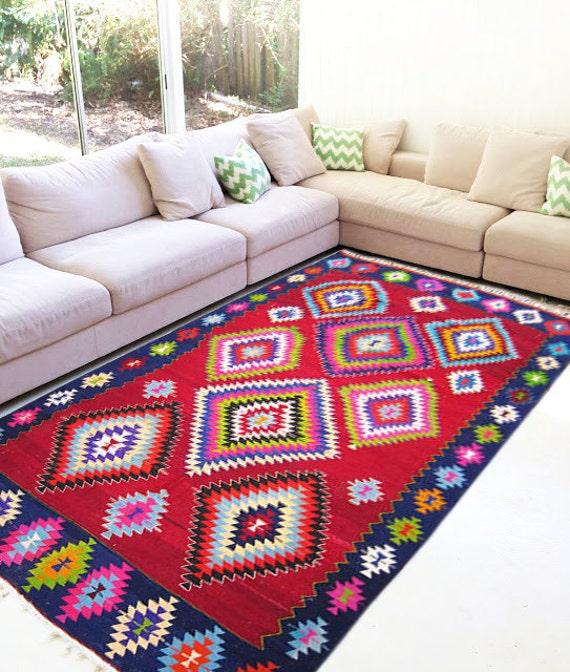 Items similar to Kilim Rug Carpet Handwoven Bohemian Home Decor Natural