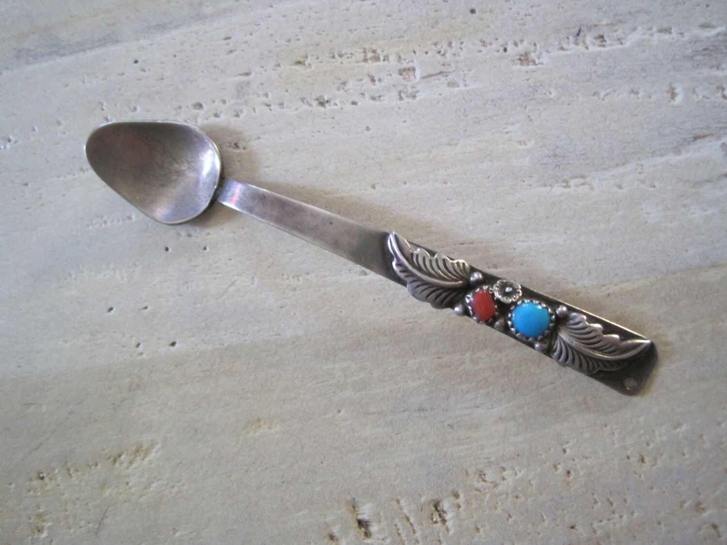 Miniature Navajo sterling silver spoon with turquoise and