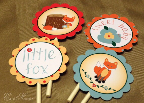 Little Fox Printable Party Squares - DIY Cupcake Toppers - Woodland Baby Shower - Autumn Blue Il_570xn