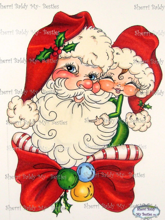 INSTANT DOWNLOAD Digital Digi Stamps  Digi Big Eye Big Head Dolls Digi  Winter Santa By Sherri Baldy