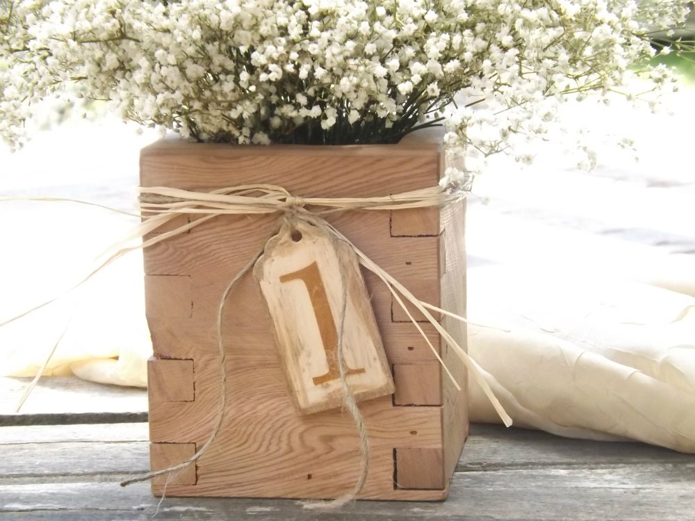 Rustic Wedding Centerpiece Table Number with Babys Breath Made to Order