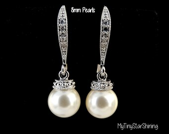 IVORY Pearl Earrings Bridal Pearl Earrings Drop Pearl Earrings CREAM Pearl Earrings Jewelry Pearl Wedding Jewelry Flower Girl Earrings
