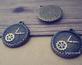 6pcs Antique bronze clock Pendant Charms 21mm