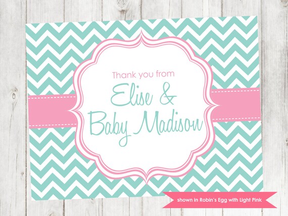 Baby Shower Thank You Note - Printable Shower Themed Chevron Thank You - Colors and Text Customizable Il_570xn
