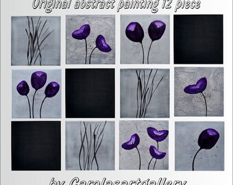 SALE Original Modern Abstract Painting Acrylic Painting Heavy Texture Impasto Handmade by Carola, 12 piece 8"x8" FREE SHIPPING