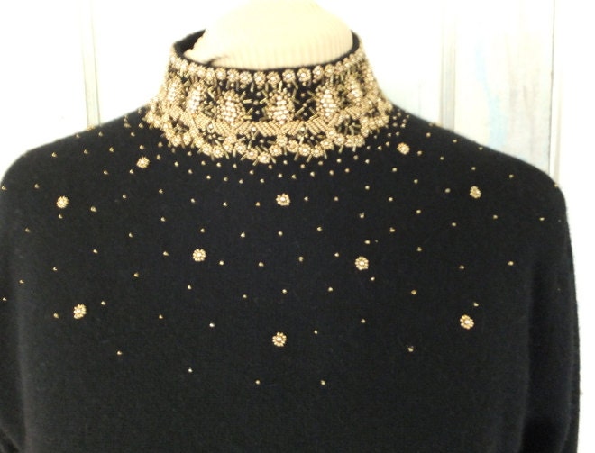 SALE>>>>Vintage Black and Gold Beaded Sweater – Haute Juice