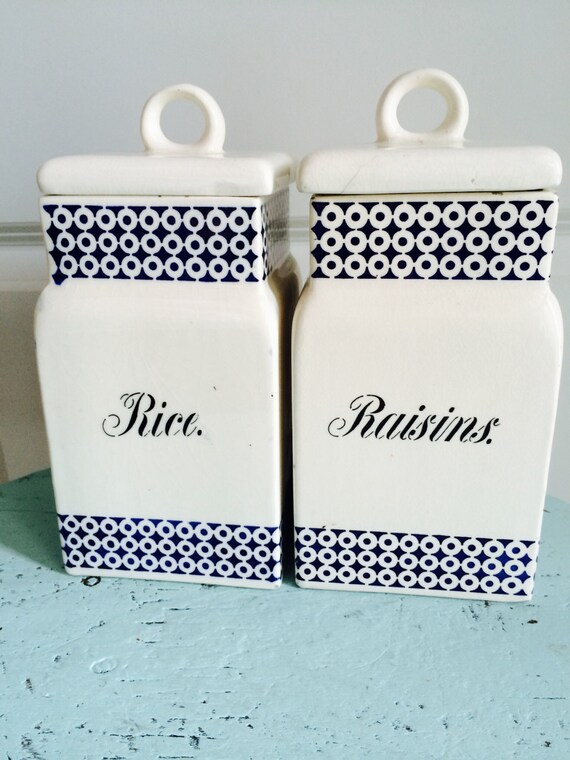 Antique Canister Set made in Germany Cobalt Blue and White