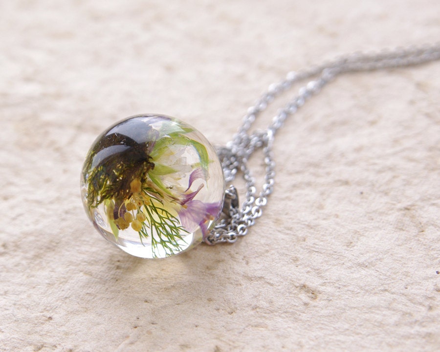 Real Flowers Necklace orb resin jewelry Unique orb