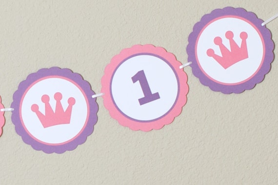 I AM 1 - High Chair Banner - Princess Birthday Banner - Happy Birthday Girl Party Decoration - Pink and Purple Il_570xn