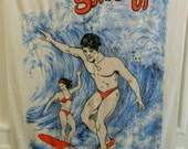 Vintage surfing themed beach towel or surf art.