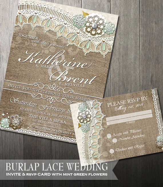 Rustic Burlap Lace Wedding Invitation And By Oddlotpaperie On Etsy