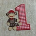 Girl Sock Monkey Birthday Number Iron on embroidered fabric applique- Pick your number