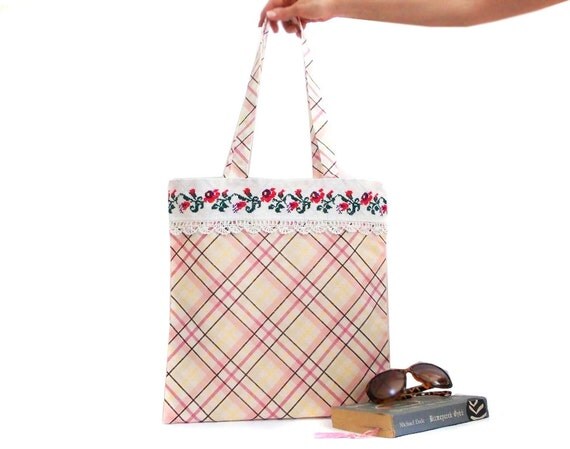 DAY SALE  Plaid Summer Bag, Cross stitch bag, Handmade Tote bag ...