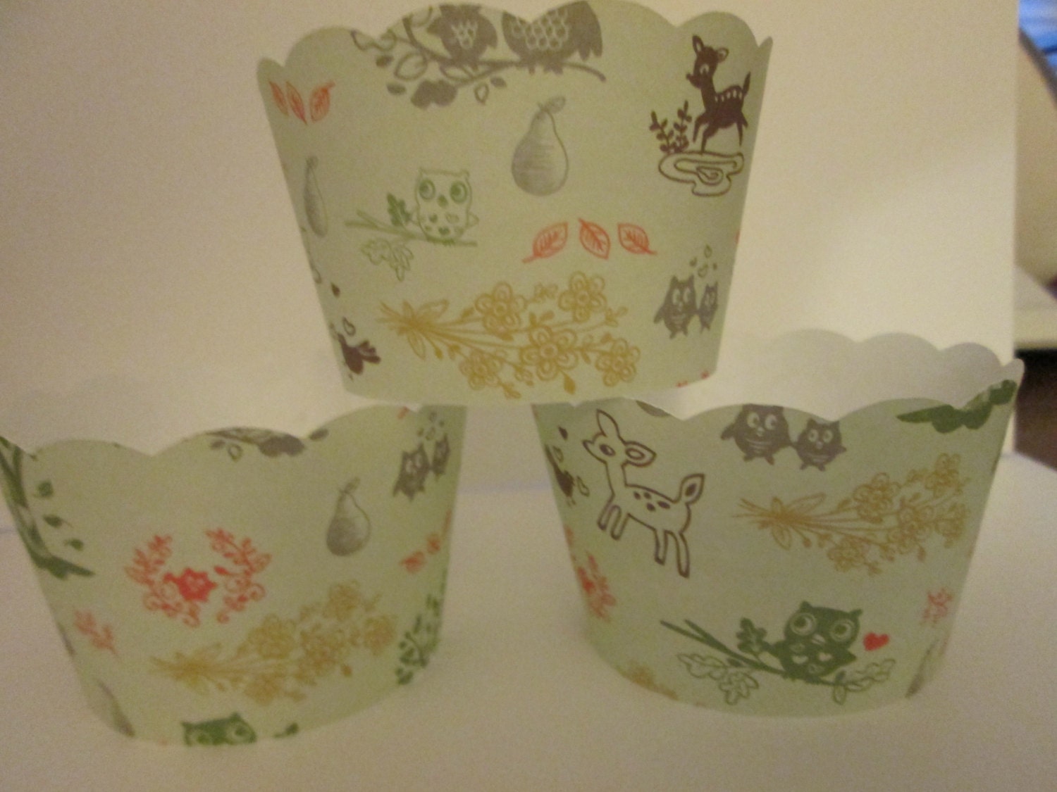 12 Woodland Creature Cupcake Wrappers Greens by MoosesCreations