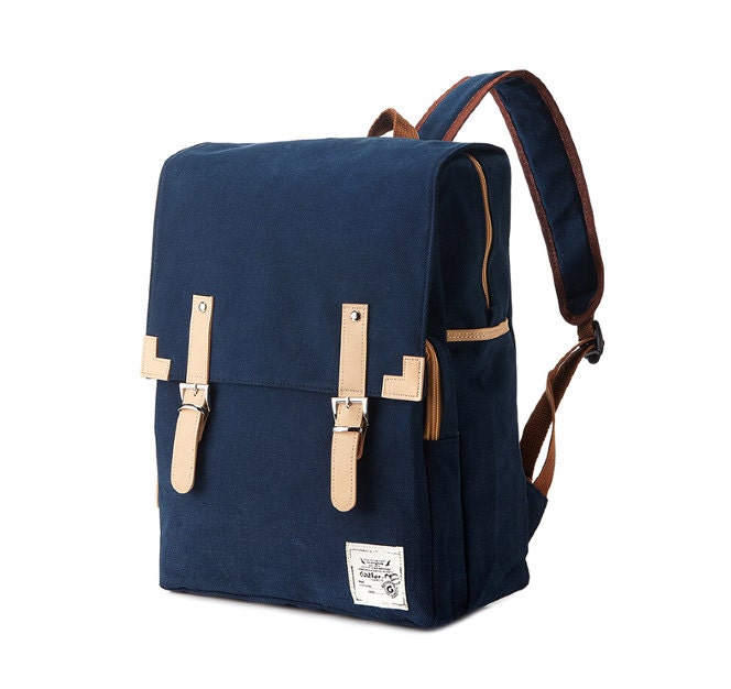 Simple cotton Square Backpack Navy