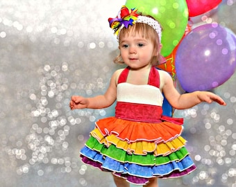 Over the Top Rainbow-Colored Ruffle Dress - Boutique-style - Halter - Birthday - Party - Celebration - Photo Shoot
