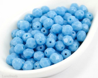 Light Blue Czech Glass Beads 6mm Faceted (35) Fire Polished Polish Round Opaque last