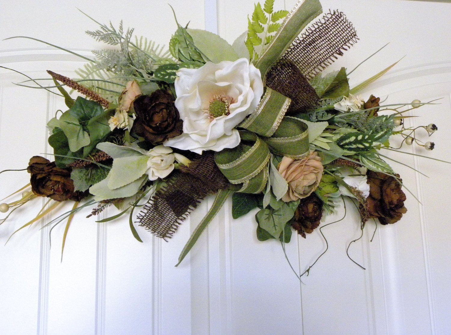 Silk Floral Swag Rain Forest Magnolia Ranunculus Flowers in