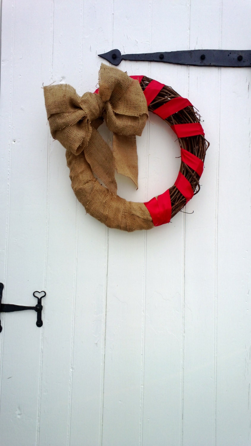 Large Burlap And Satin Ribbon Wreath Perfect For Valentine's Day