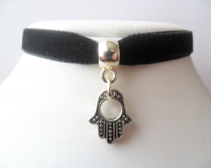 Hamsa hand Velvet choker with and a width of 3/8”inch Black Ribbon Choker Necklace