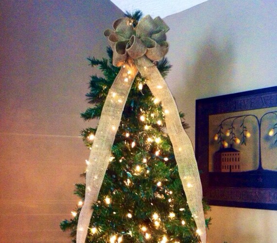 Burlap Bow Christmas Tree Topper by MandMPrims on Etsy