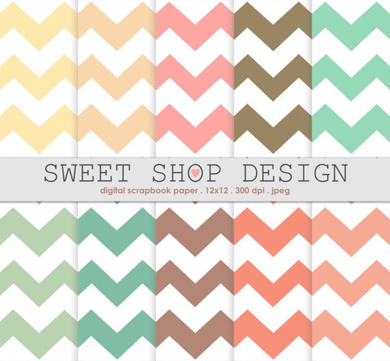 Digital Paper, Printable Scrapbook Paper Pack, Chevron N04, 12x12, Set of 10 Papers Il_570xn