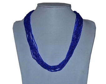 Blue Multi-Strand Seed Beads Necklace,Nepal, N103
