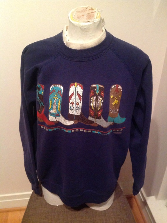Navy Blue 1990s Cowboy Boot Sweatshirt by IFoundThatVintage