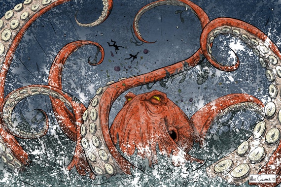 Giant Octopus Attack by alexcormack on Etsy