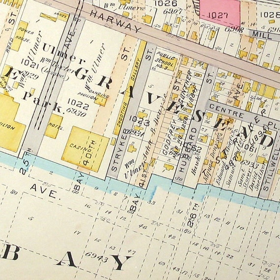 Gravesend Brooklyn Original Block And Lot Map: 1898 Antique