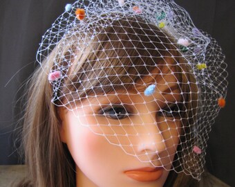 muilti color birdcage tulle veil, vintage cage veil, rainbow veil
