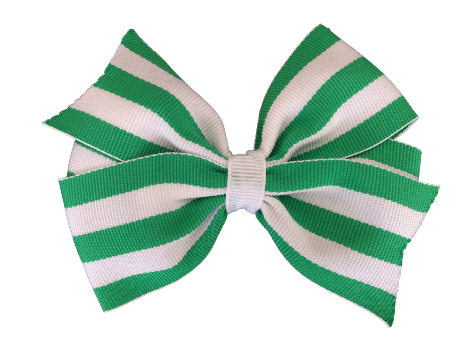 25% off SALE Green striped hair bow 4 inch green and white