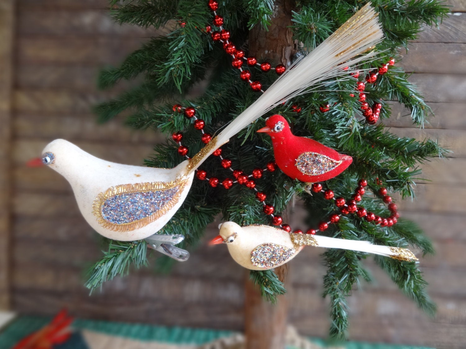 vintage clip on bird tree ornaments christmas white and red vintage clip on bird tree ornaments christmas white and red