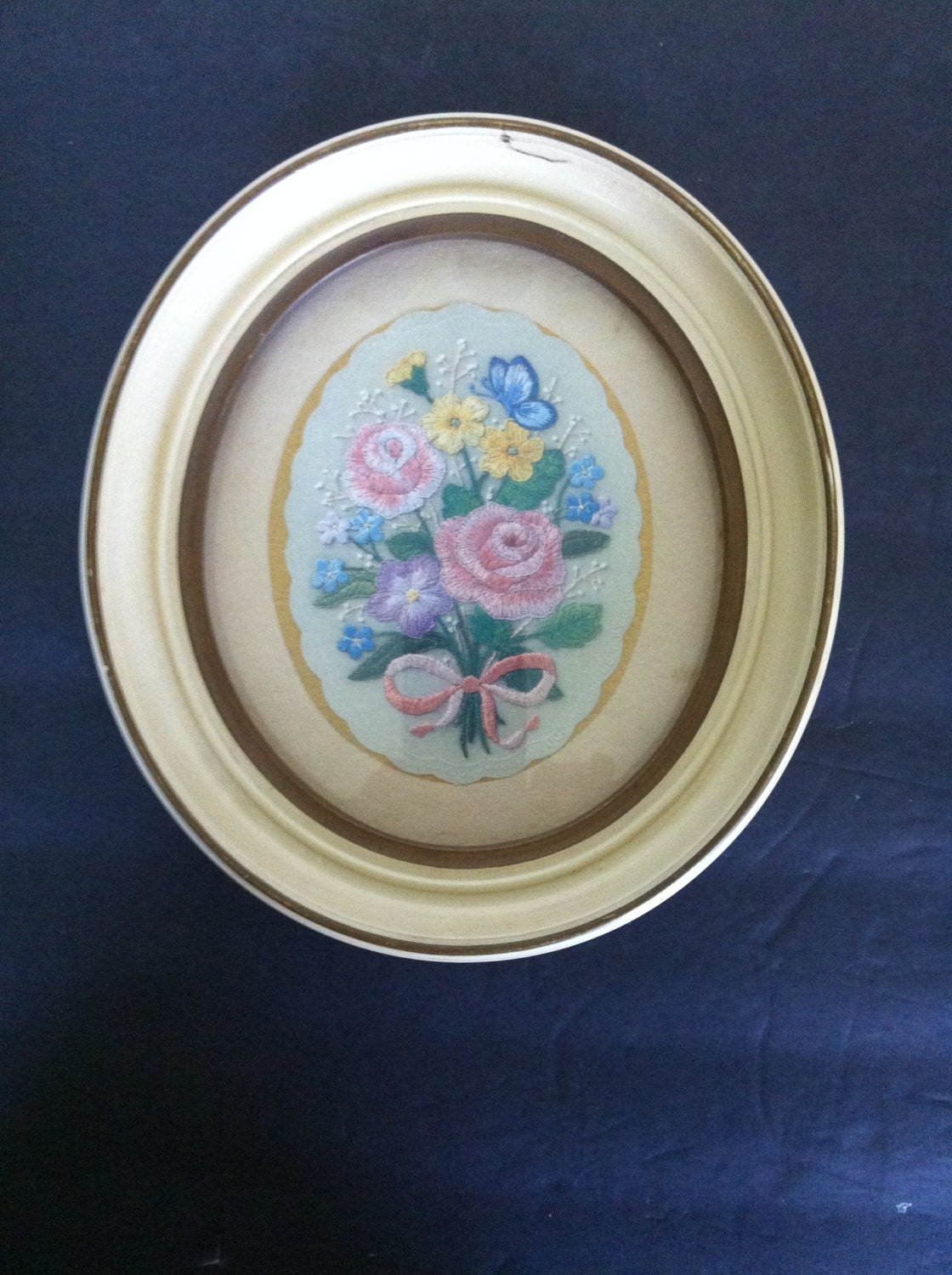 Vintage Framed Needlepoint Framed Floral Petit Point Hand