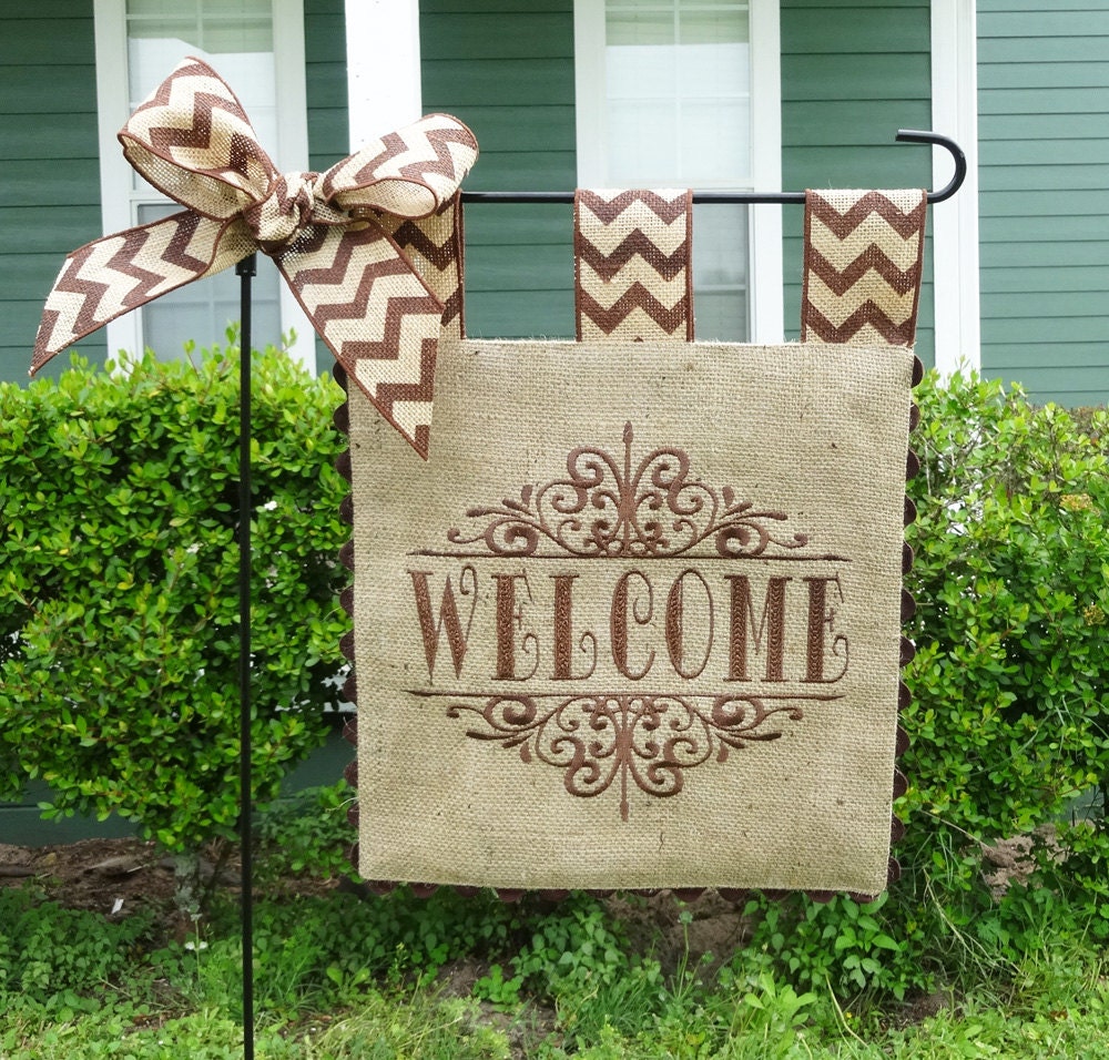 Burlap Garden Flag Flag Matching Chevron Tabs and