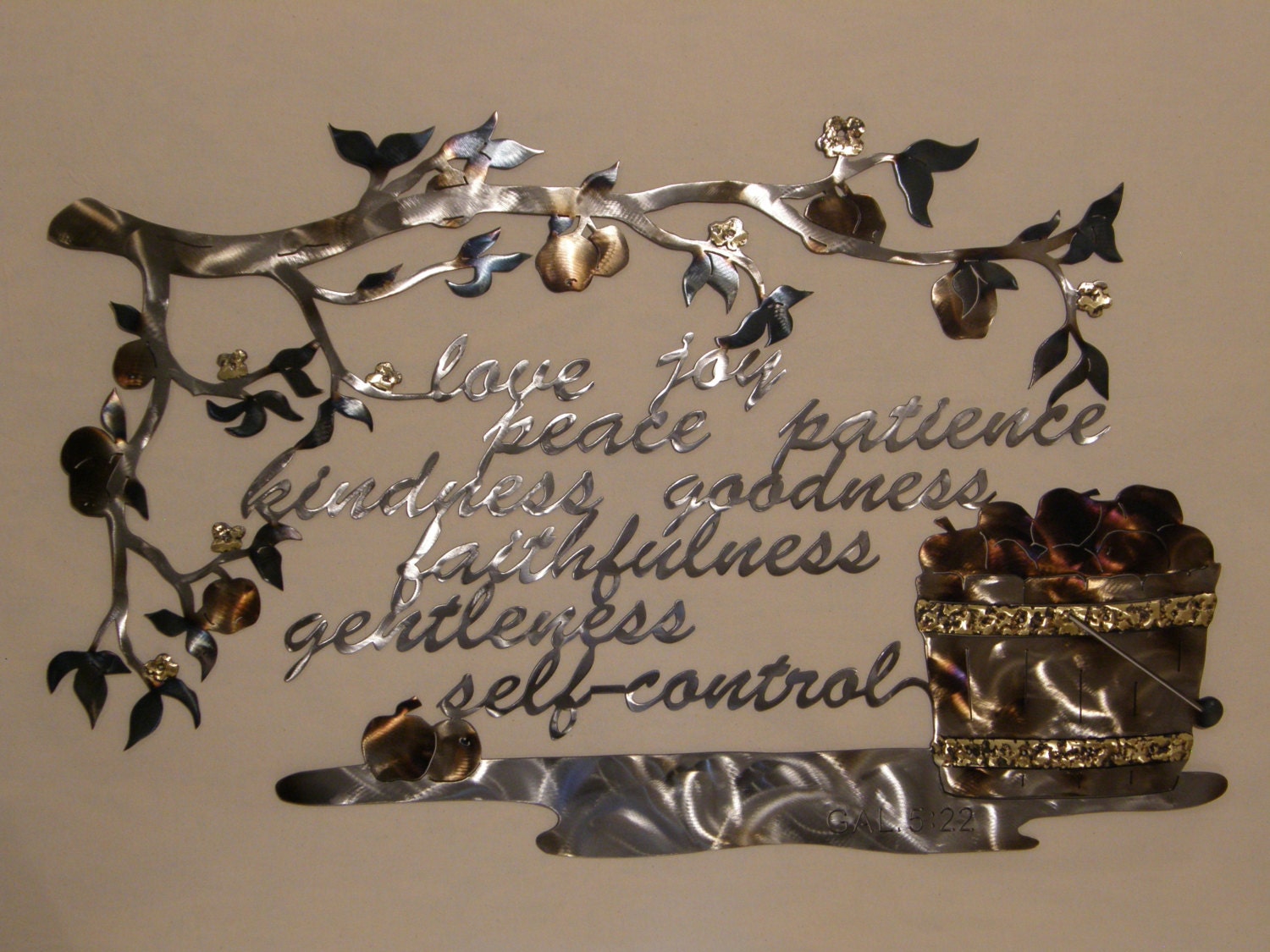Metal wall sculpture of Fruit of the Spirit