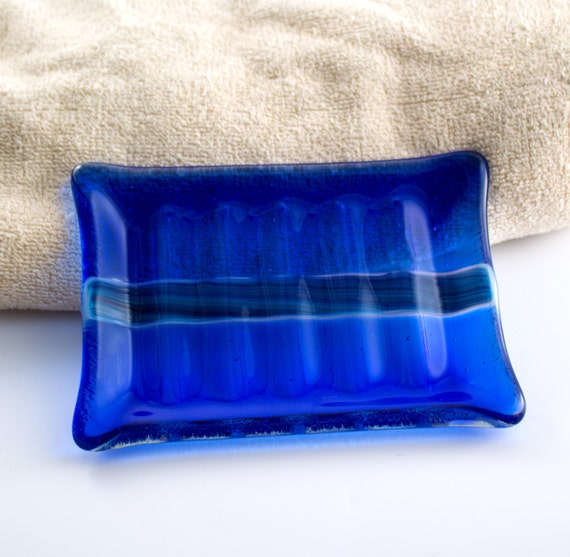 Fused Glass Soap Dish Cobalt Blue Bath by Nostalgianmore on Etsy