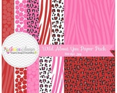 50% OFF - INSTANT DOWNLOAD, Wild about you digital paper pack - valentine's day paper - animal print background - card making - digital scr Il_170x135