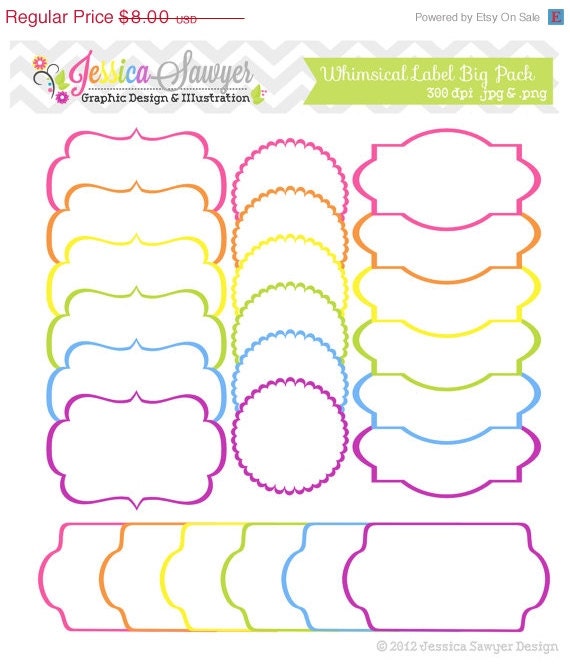 50% OFF - INSTANT DOWNLOAD, whimsical label big pack - tag clipart - printable labels - rainbow - cards - invitations - scrapbook - digital Il_570xn