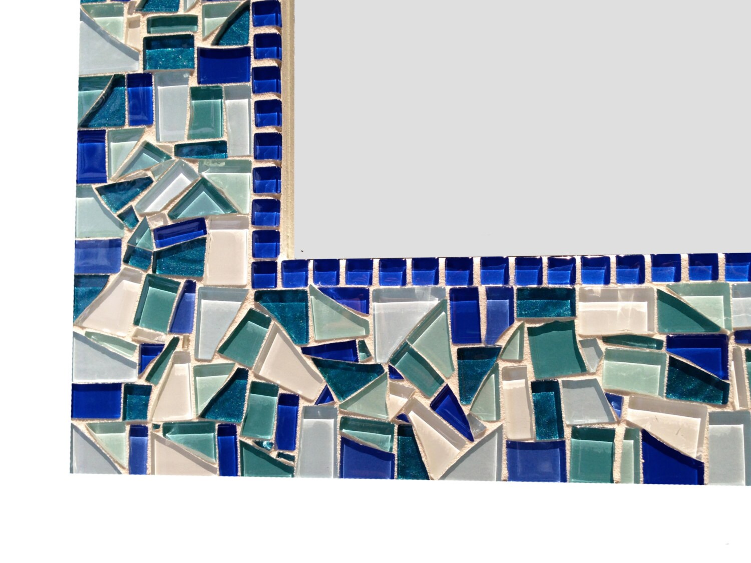 Large Mosaic Wall Mirror // Teal Blue White Aqua // Made to