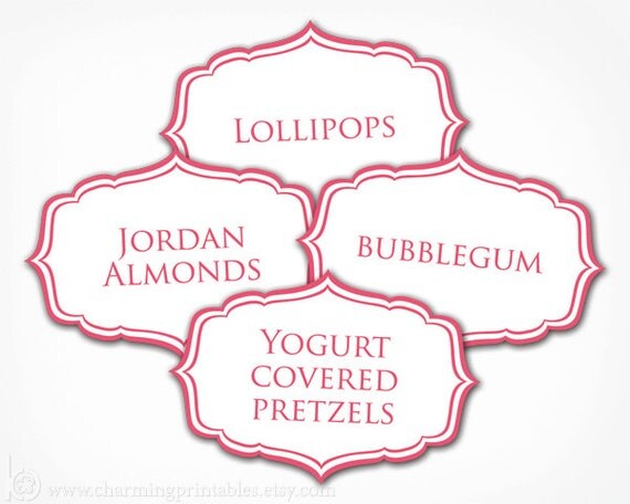 Pink Labels - PRINTABLE PDF file - Candy Buffet, Birthday Party, Bridal Shower, Baby Shower, Weddings Il_570xn