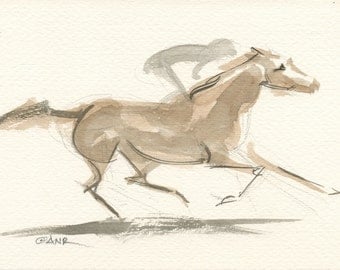 Race Horse Art, Derby Galloping Racehorse, Original Watercolor Painting by Anna Noelle Rockwell-"Gathering Force"