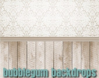 All in One Damask Wallpaper - Natural Wood - Vinyl Photography Backdrop Photo Prop