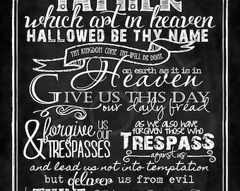 Scripture Art - Matthew 6:9-13 Chalkboard Print "The LORD's Prayer" traditional version