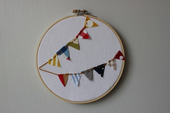 Cute Boho Mixed Pattern Bunting Embroidery Hoop Art