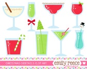50% OFF - Christmas Cocktails Martini Wine Eggnog Cute Clip Art - Commercial Use - Scrapbooking Invitations Cards - Instant Download Il_170x135