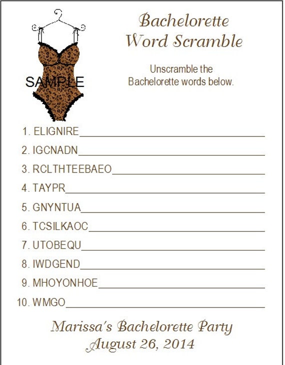 Items similar to 24 Personalized WORD SCRAMBLE Bachelorette Party Game ...
