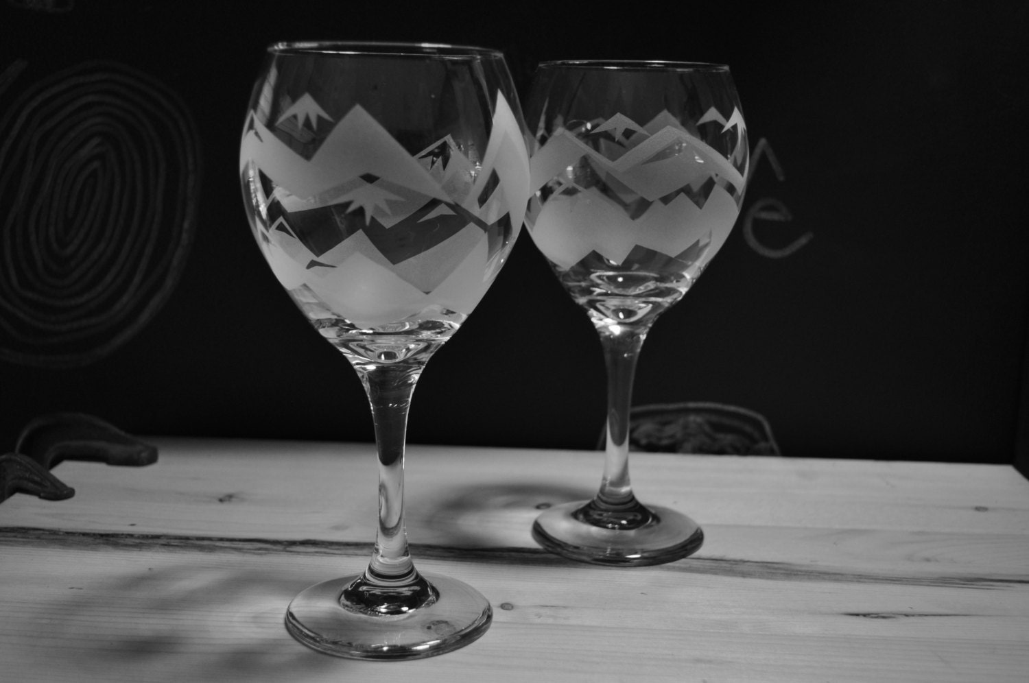 Mountain Range Glasses Set of 2 Etched Glass