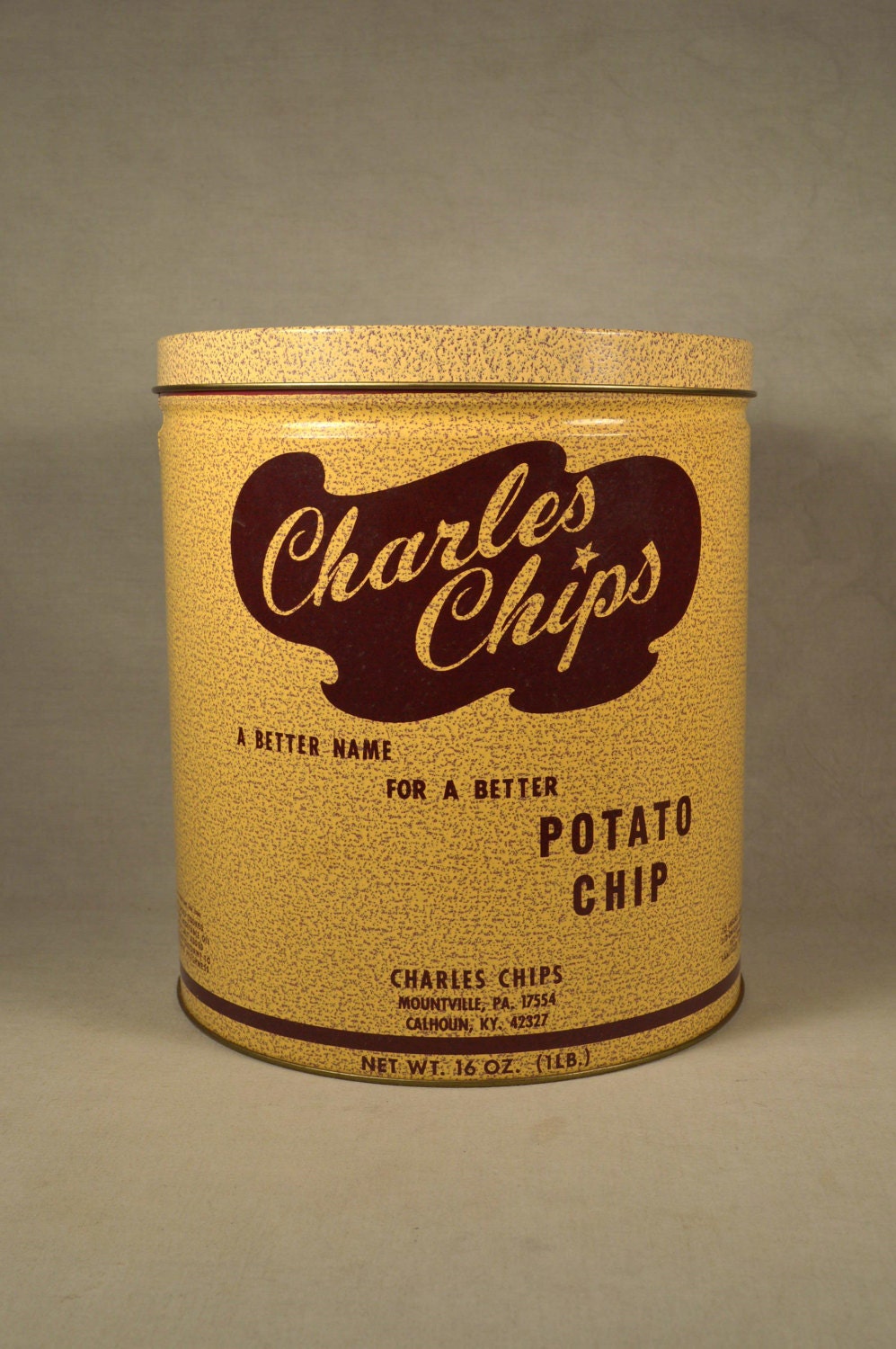 Vintage 1970s 1 Lb Charles Chips Potato Chips Tin Excellent